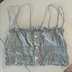 Zara Light Blue Button Accent Crop Top Size Large